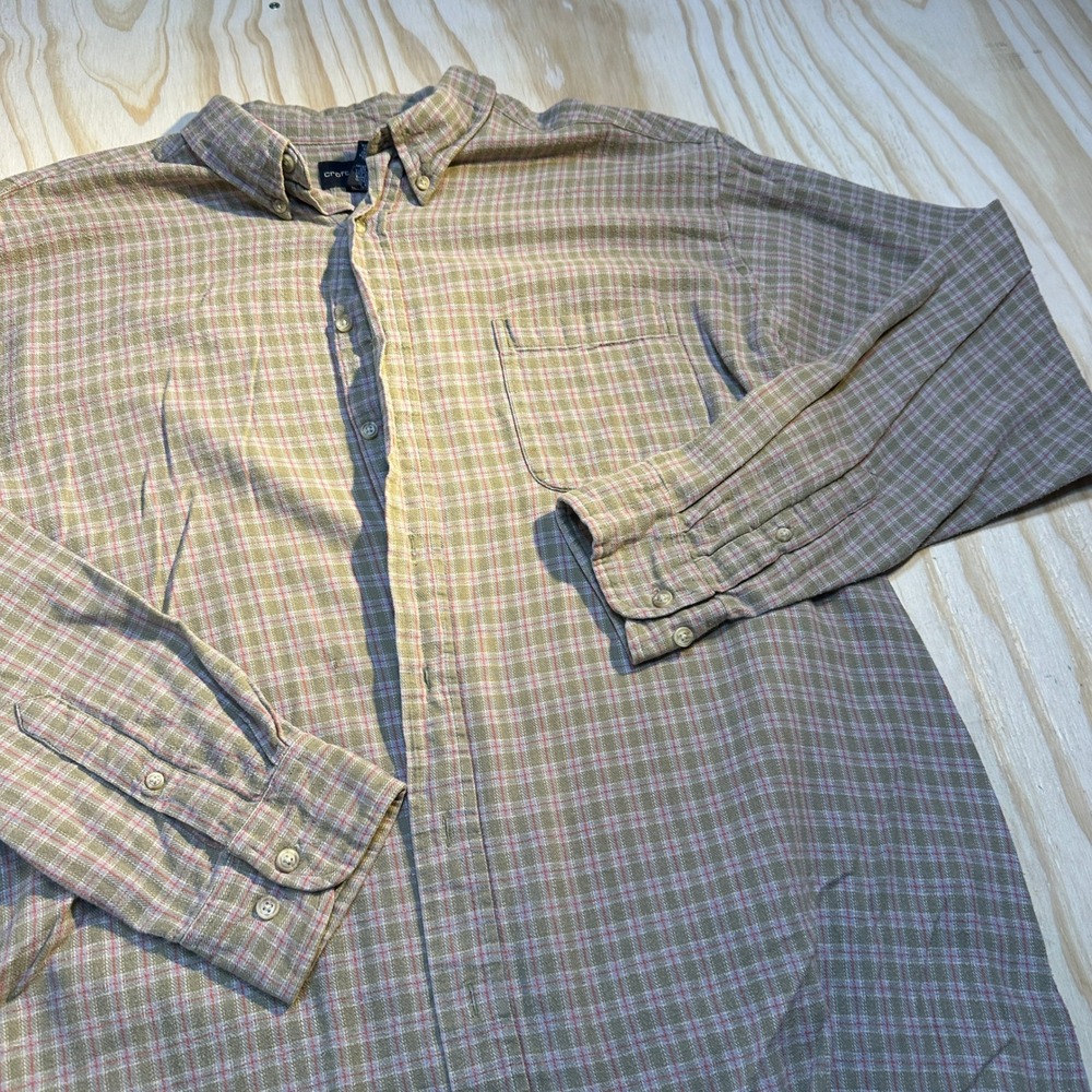 Croft & Barrow Mens XLT Tall Plaid Flannel Button Down Shirt Green Pink